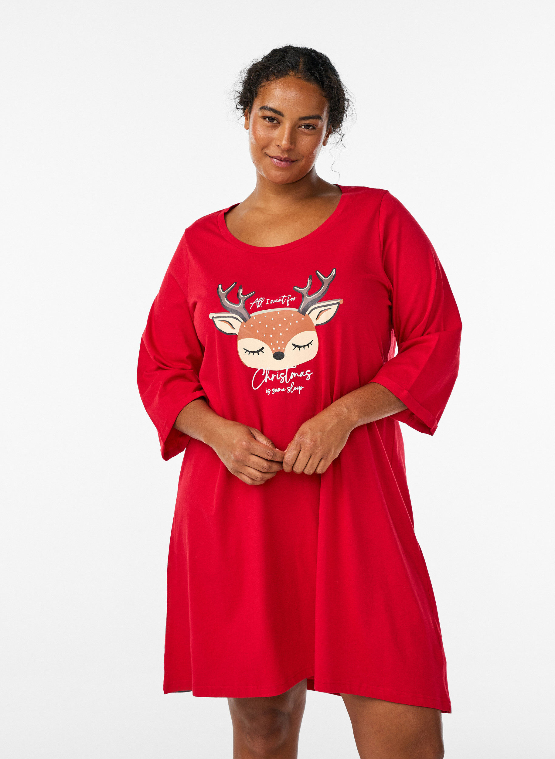 ZizziKoszula nocna z bawelny organicznej z motywem swiatecznym, Czerwony, Model image number 0