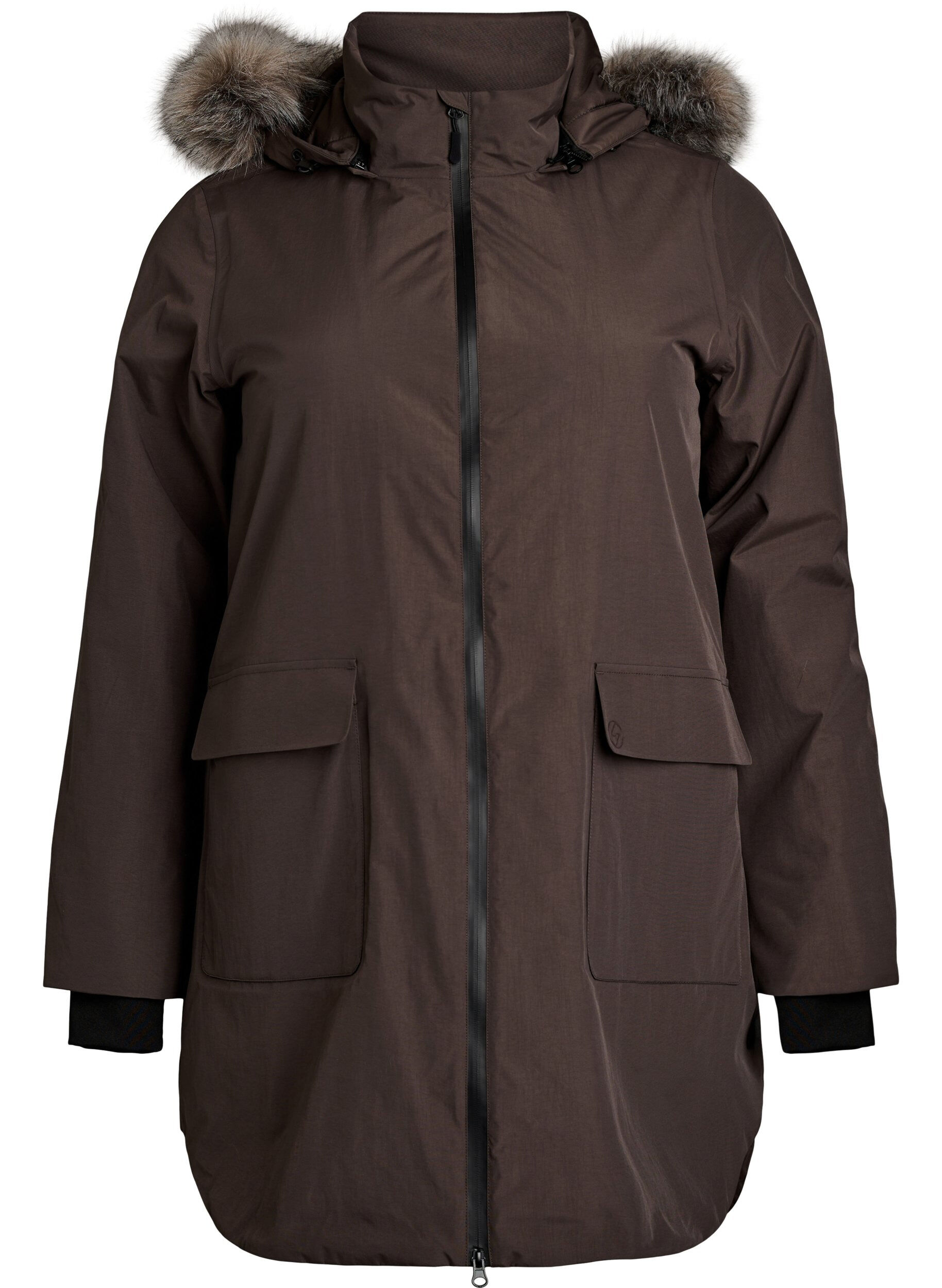 ZizziNieprzemakalna parka z kapturem, Brązowy, Packshot image number 0
