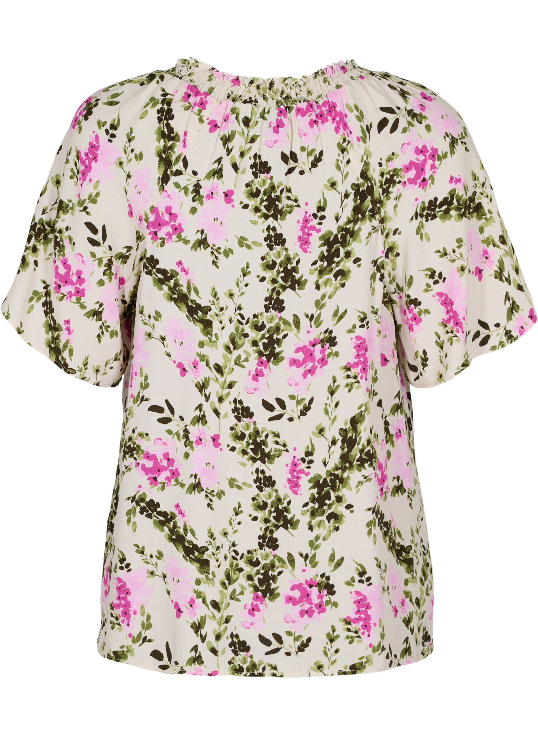 Zizzi Viscose blouse with short sleeves, Green Pink AOP, Packshot image number 1
