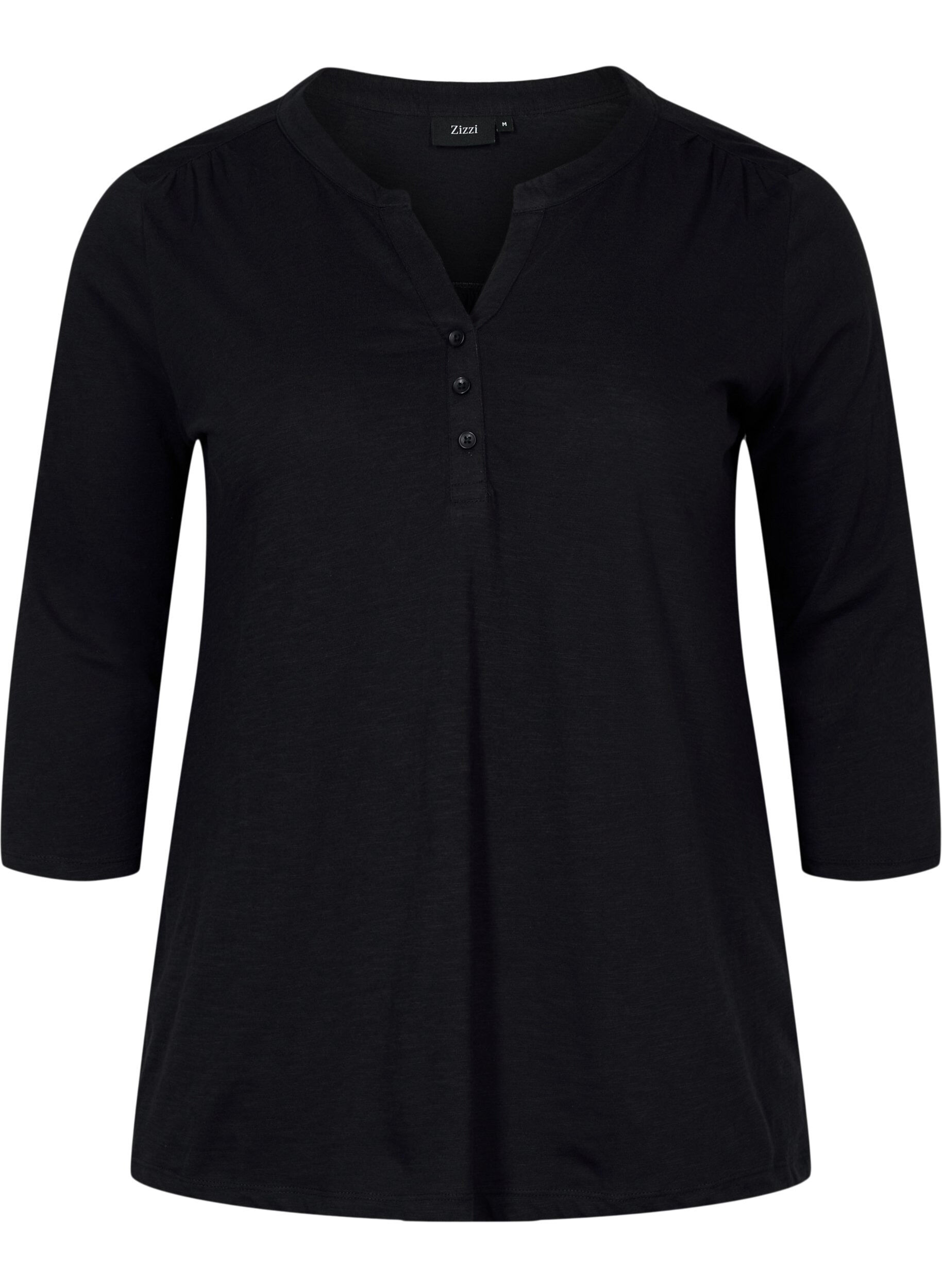 Zizzi Bawelniany top z rekawami 3/4, Black, Packshot image number 0
