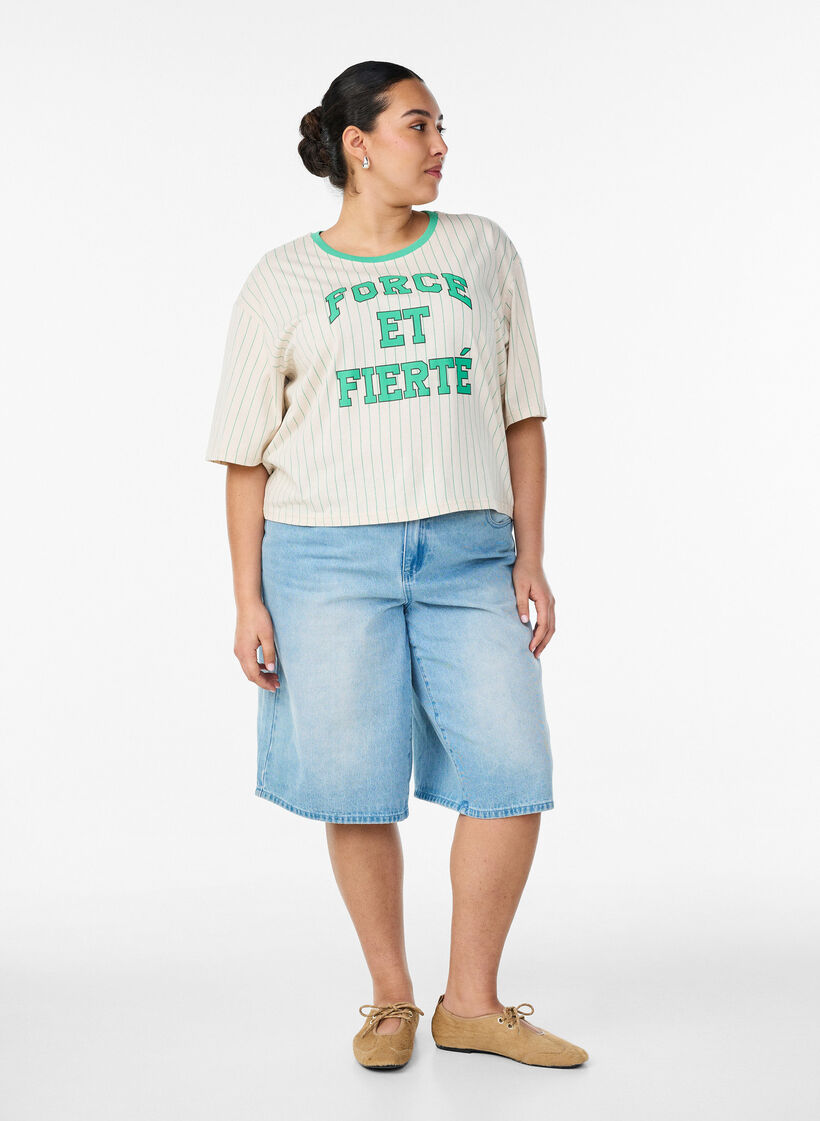 Koszulka Boxy z paskami i nadrukiem, Biały, Model image number 1