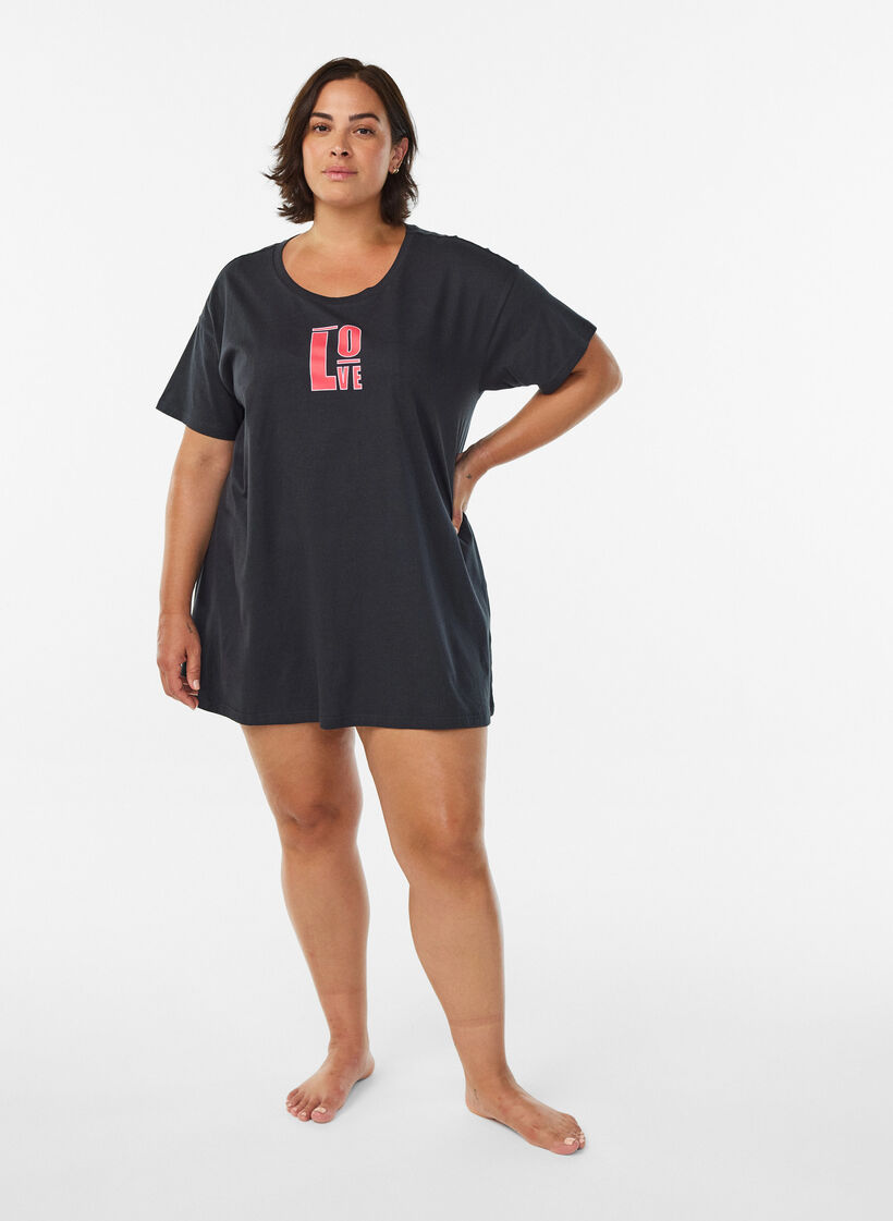 Dlugi t-shirt do spania z bawelny organicznej z nadrukiem, Ciemnoszary, Model image number 1