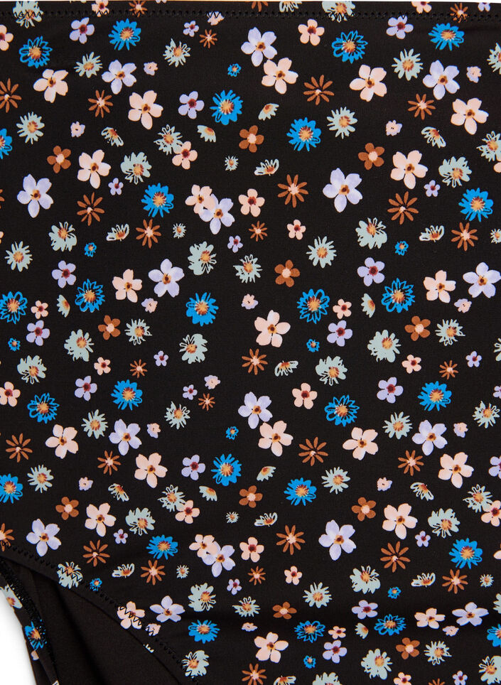 Majtki bikini z bardzo wysoka talia i nadrukiem kwiatowym, Brązowy, Packshot image number 2