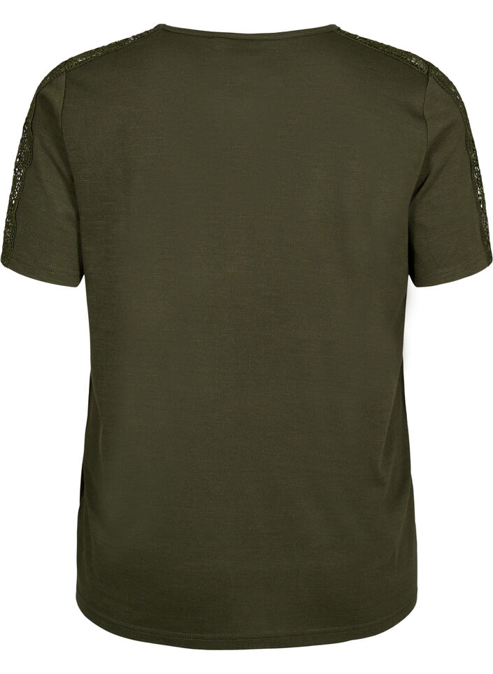 Bluzka z krótkim rekawem z koronka i dekoltem w szpic, Forest Night, Packshot image number 1