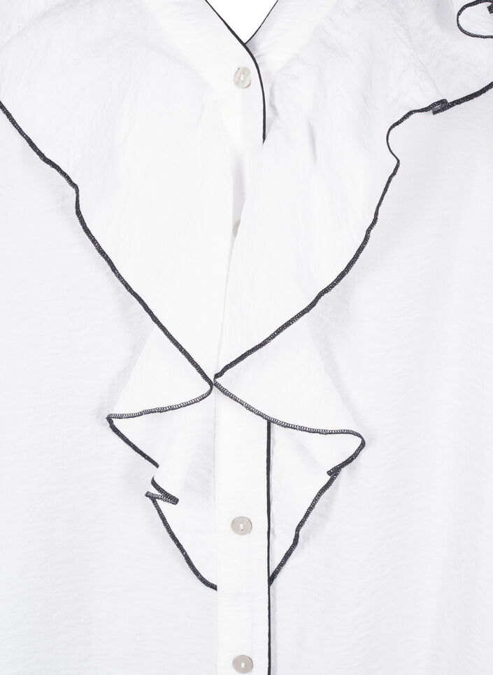 Bluzka koszulowa z wiskozy z dlugim rekawem i falbanka, Biały, Packshot image number 2