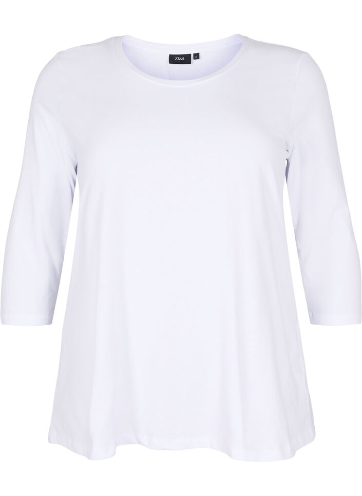 Bawelniana koszulka typu basic z rekawami 3/4, Biały, Packshot image number 0