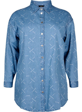 Luzna kurtka jeansowa ze wzorem, Light blue denim, Packshot image number 0