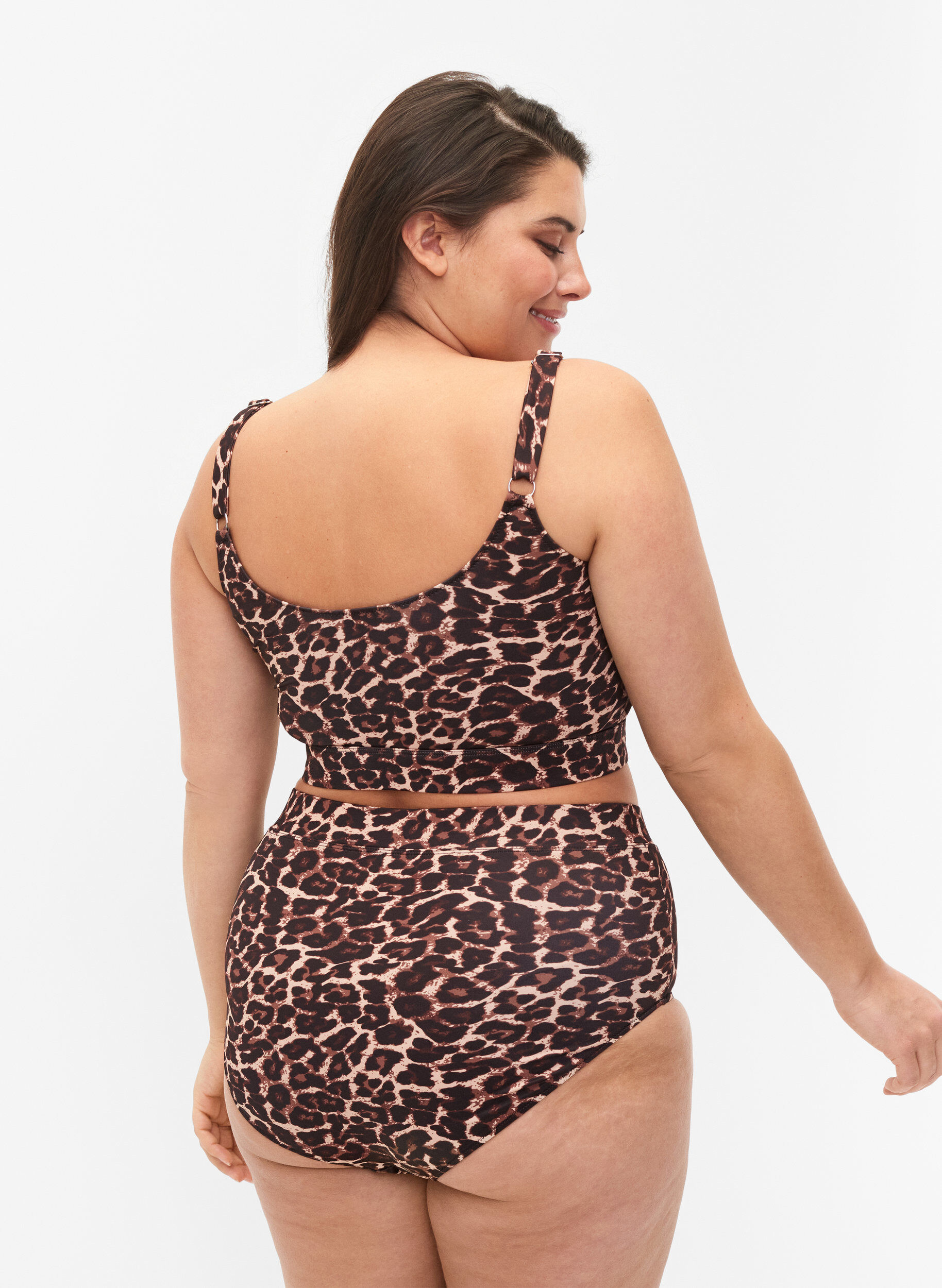 Zizzi Figi damskie od bikini z nadrukiem i wysokim stanem, Autentic Leopard, Model image number 1