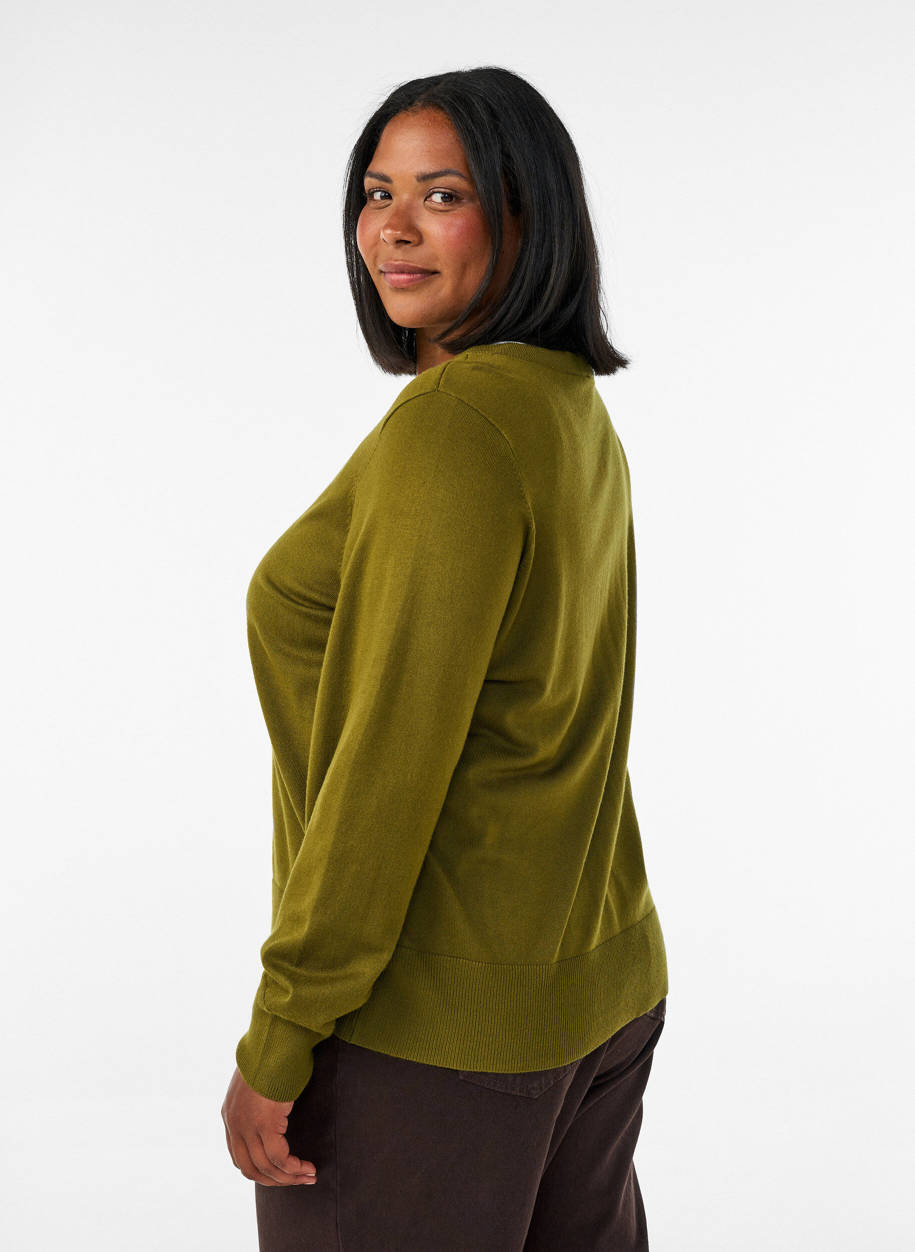 ZizziDzianinowy kardigan z okraglym dekoltem i guzikami, Zielony, Model image number 2