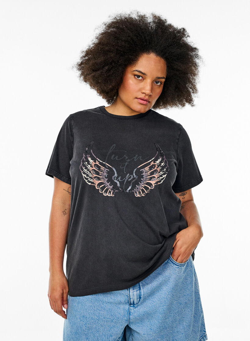 Koszulka z bawelny organicznej z nadrukiem, Szary, Model image number 0