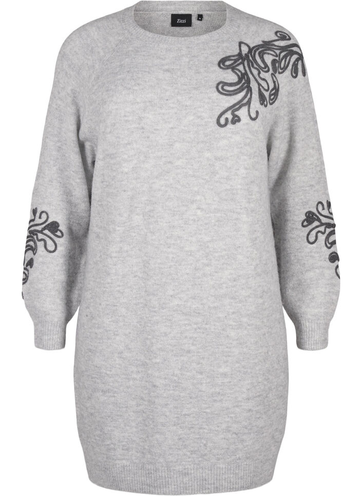 Dzianinowa sukienka z dekoracja, Light Grey Melange, Packshot image number 0