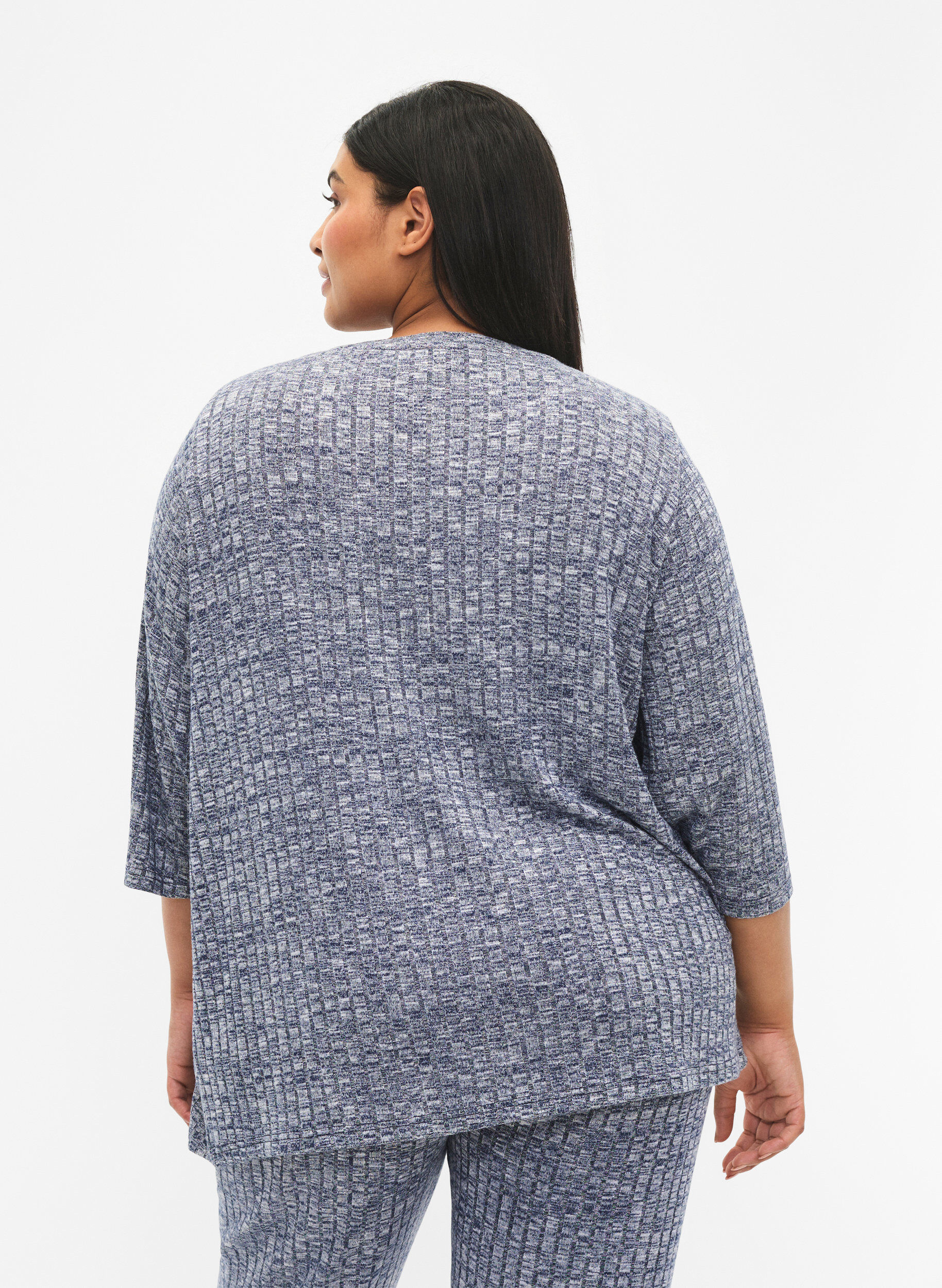 Zizzi Melanzowa bluzka z okraglym dekoltem i rekawami 3/4, Dress Blues Mel., Model image number 1