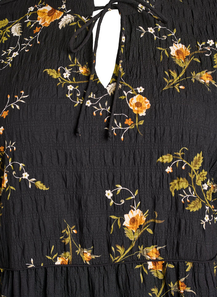 Sukienka w kwiaty z wiazanym paskiem, Czarne, Packshot image number 2