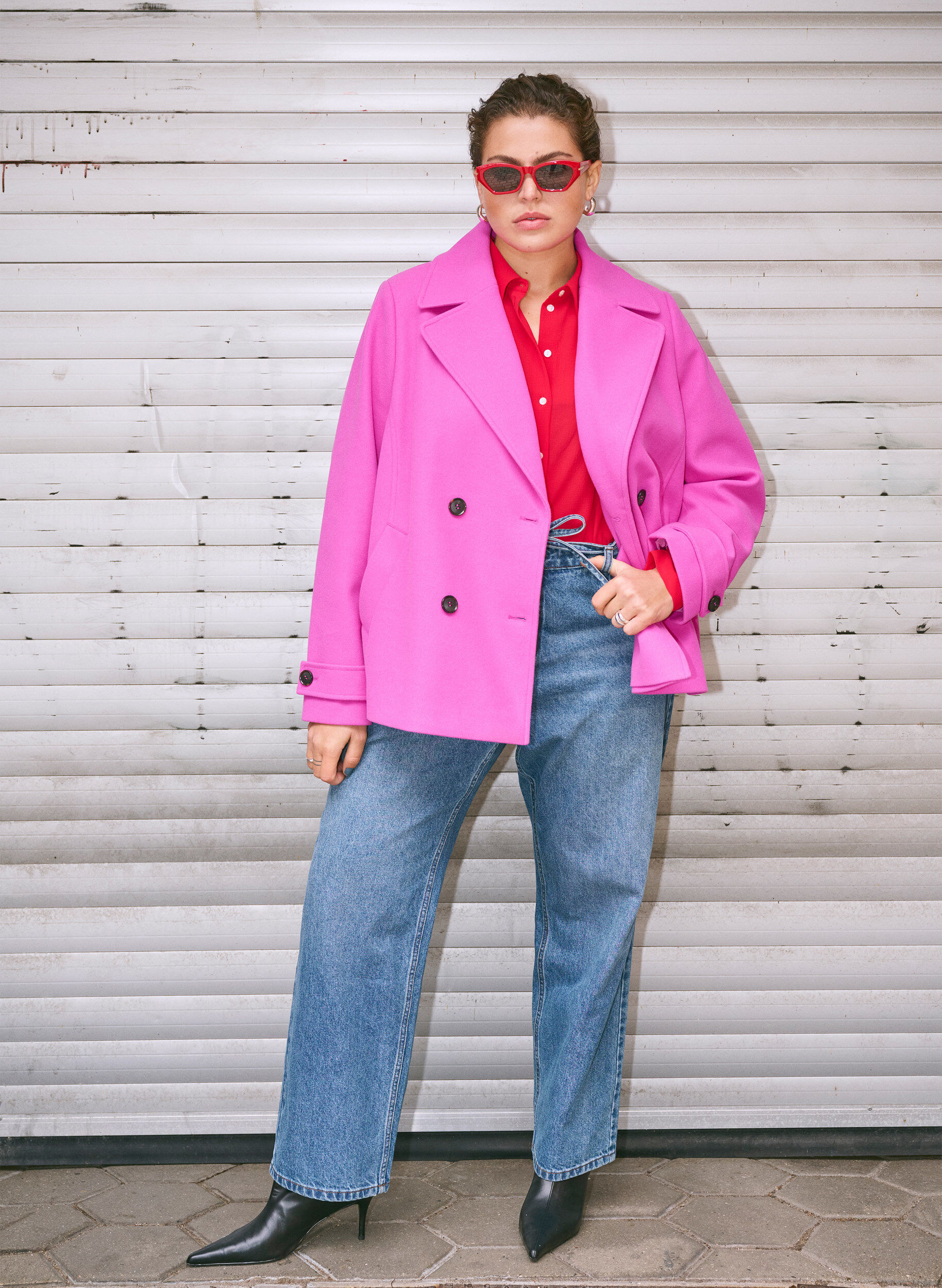 Zizzi Kr&oacute;tki welniany plaszcz z kieszeniami, Purple Orchid, Image image number 0