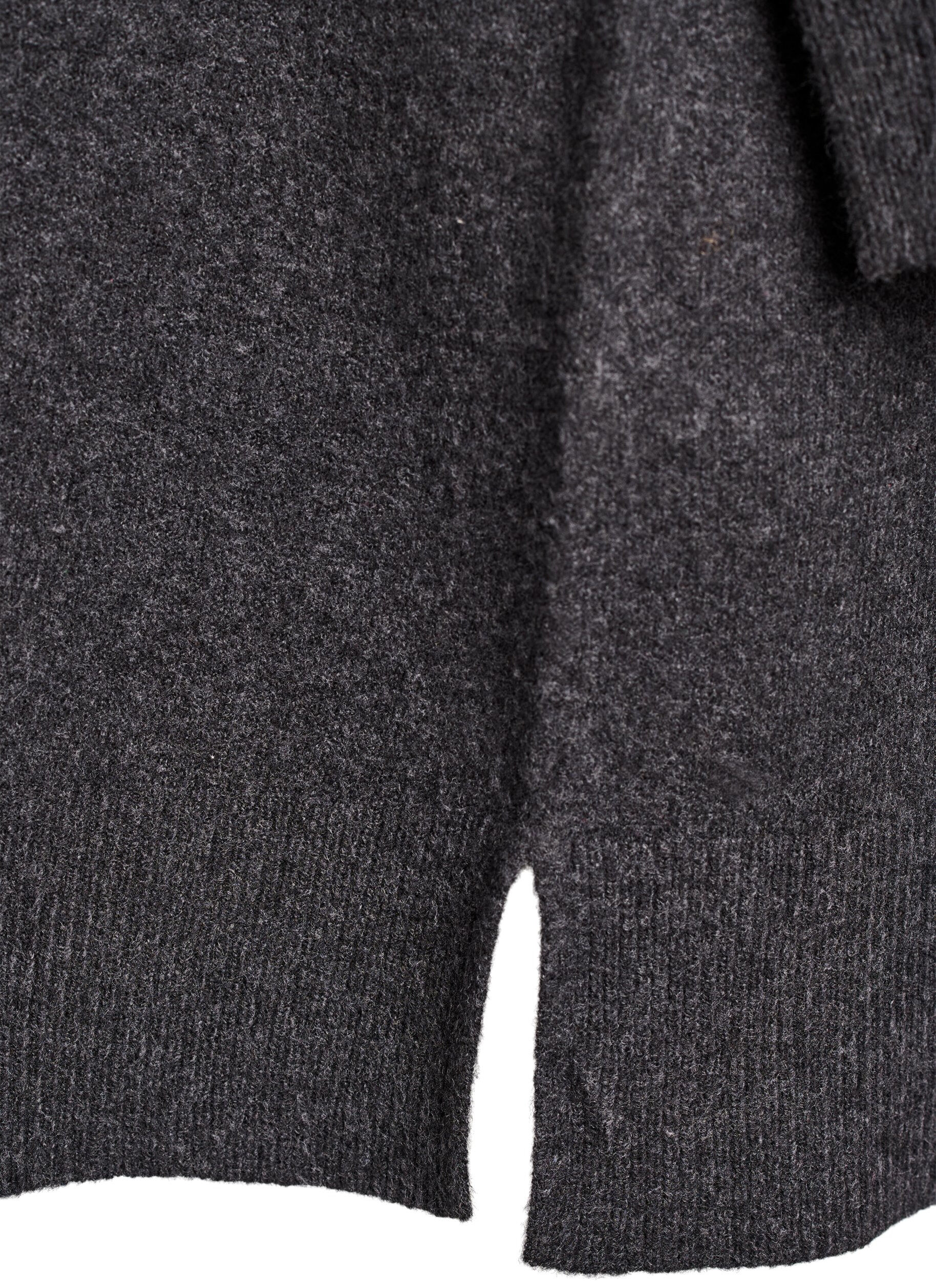 Zizzi Kr&oacute;tka dzianinowa sukienka z kolnierzykiem polo i guzikami, Ciemnoszary, Packshot image number 3