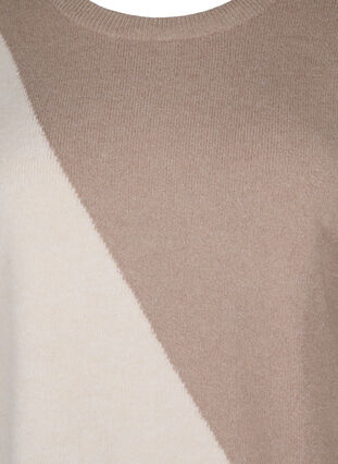 Dzianinowa bluzka z okraglym dekoltem i blokami kolorów, Simply Taupe Comb, Packshot image number 2
