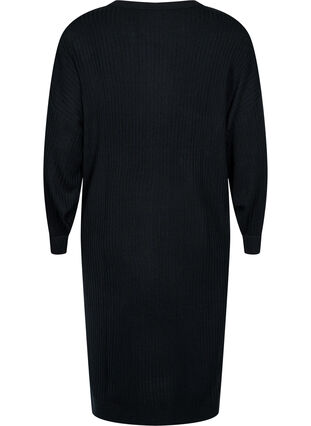 Dzianinowa sukienka oversize z rozcieciem, Black, Packshot image number 1