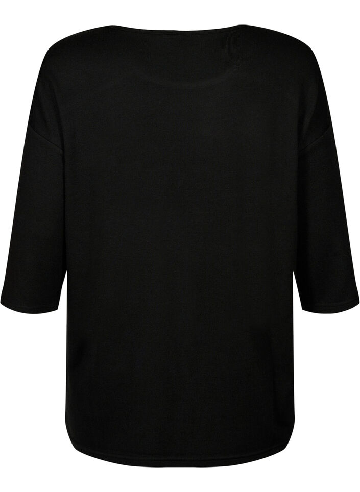 Bluzka z rekawami 3/4 i koronkowym detalem, Black, Packshot image number 1