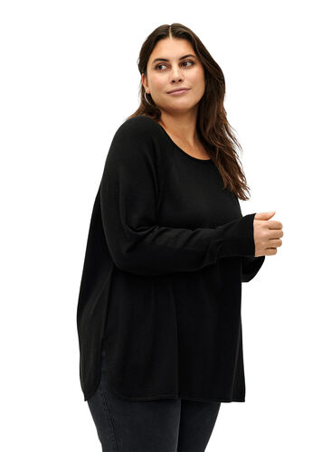 Dzianinowa bluzka z raglanowymi rekawami, Black, Model image number 0