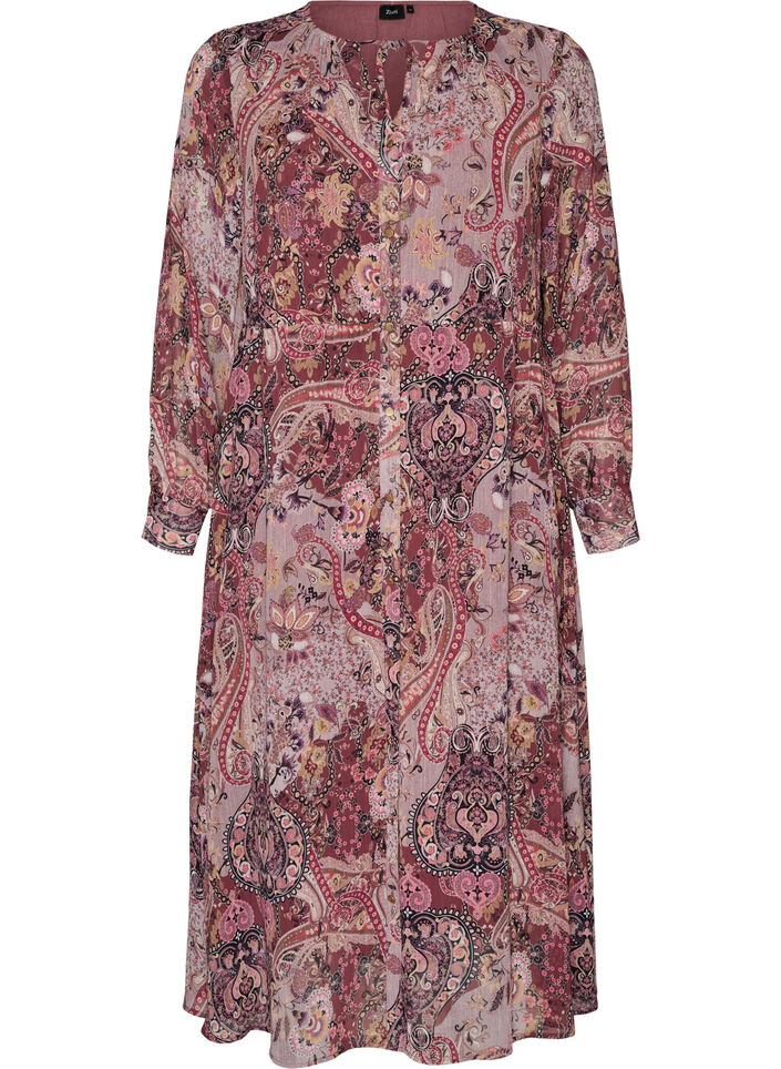 Sukienka midi z nadrukiem paisley i elastyczna talia, Fioletowy, Packshot image number 0