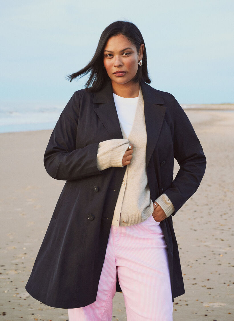 Plaszcz wiosenny w kroju A z dwurzedowym zapieciem, Czarne, Image image number 0