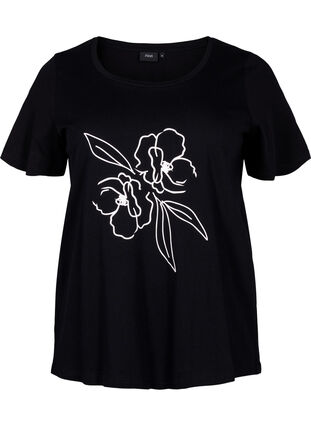 Bawelniana koszulka z motywem, Black w. Flower, Packshot image number 0