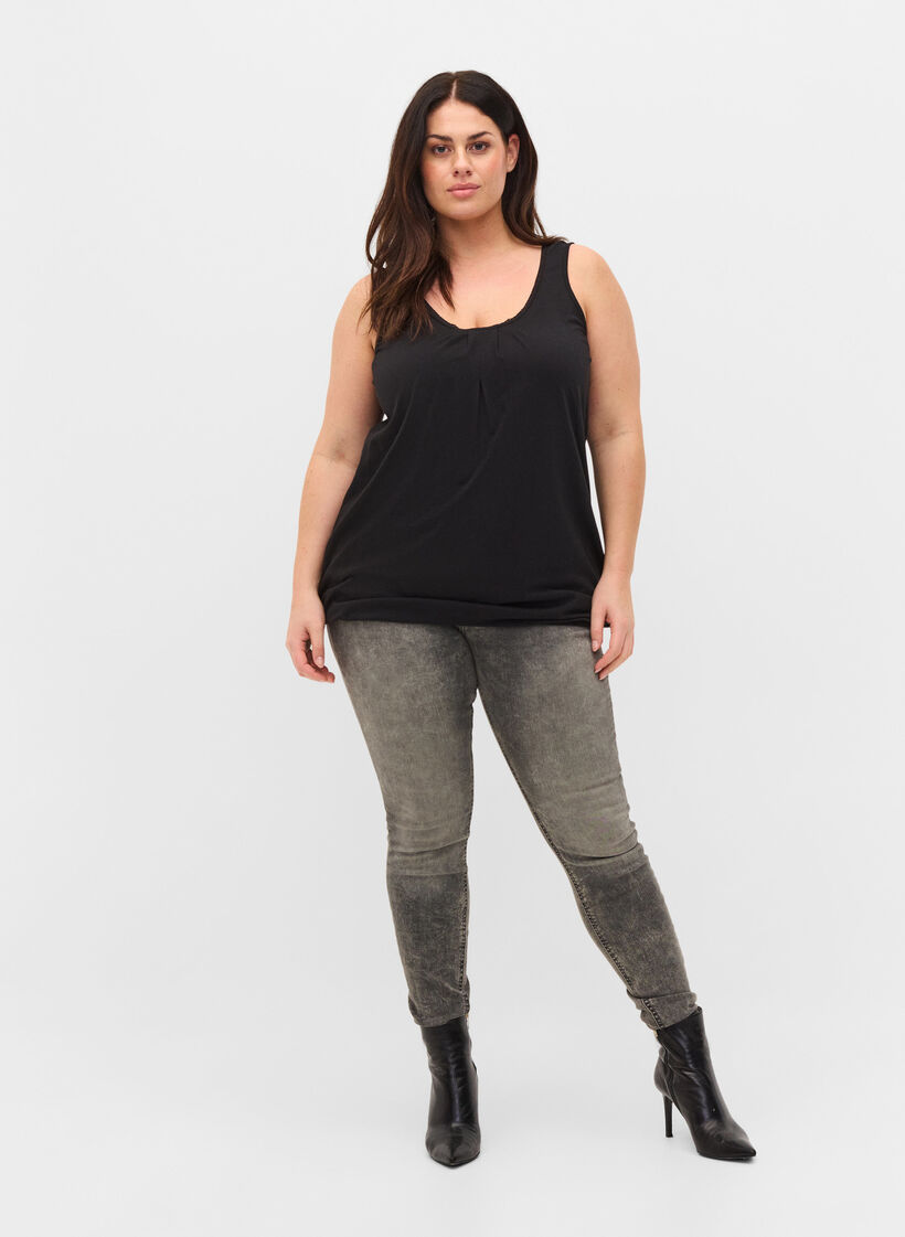 Bawelniany top z okraglym dekoltem i koronkowym wykonczeniem, Black, Model image number 2