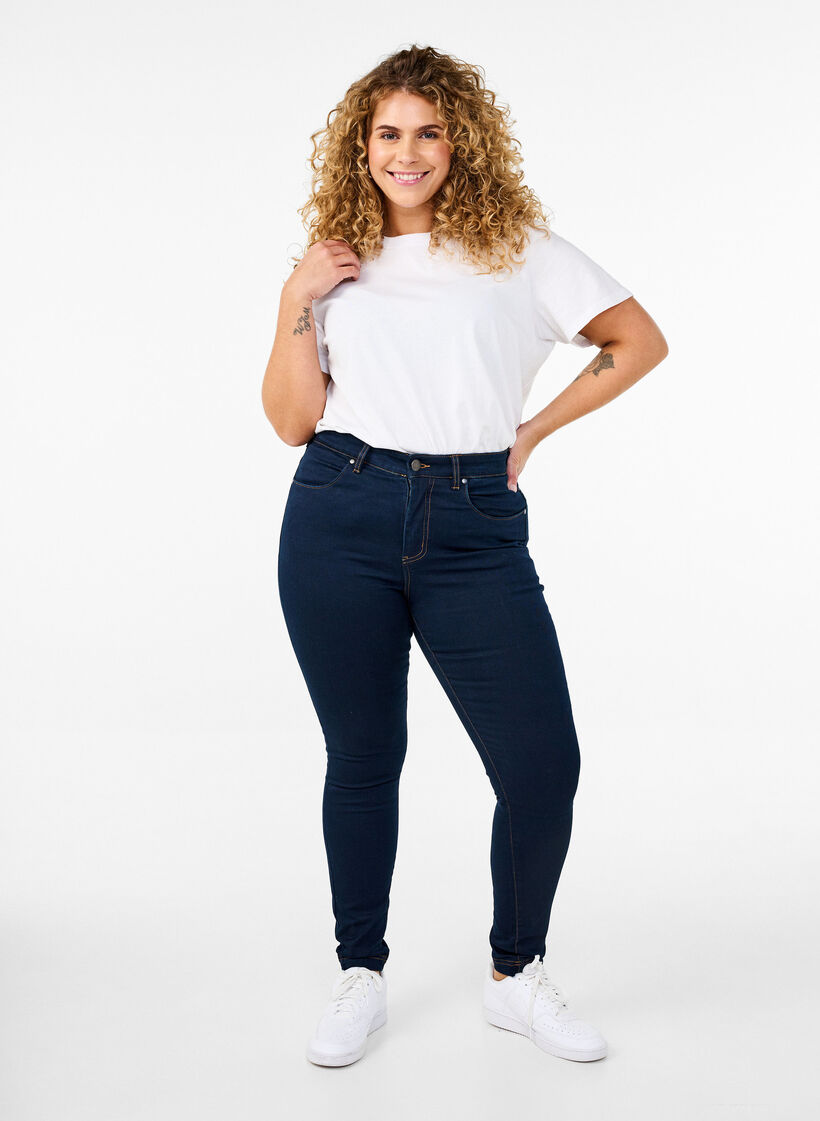 Super waskie jeansy Amy z wysokim stanem, Unwashed, Model image number 0
