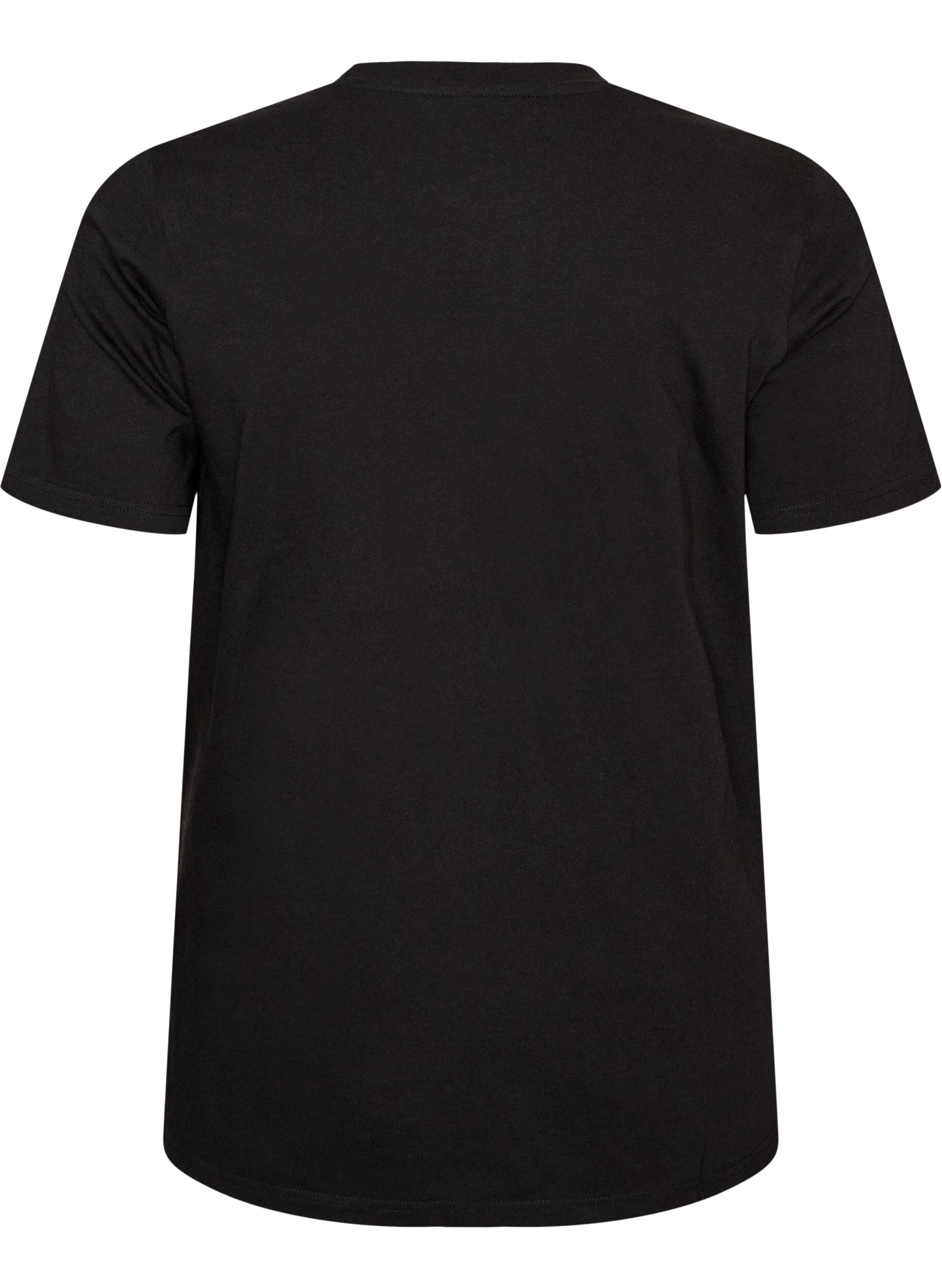 ZizziBawelniany T-shirt z napisem, Czarne, Packshot image number 1