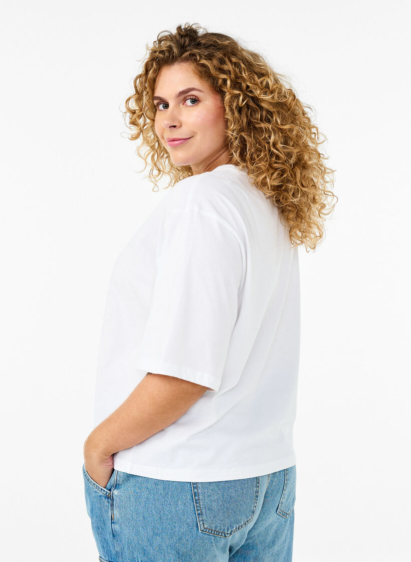 Koszulka o pudelkowym fasonie z bawelny organicznej, Biały, Model image number 2