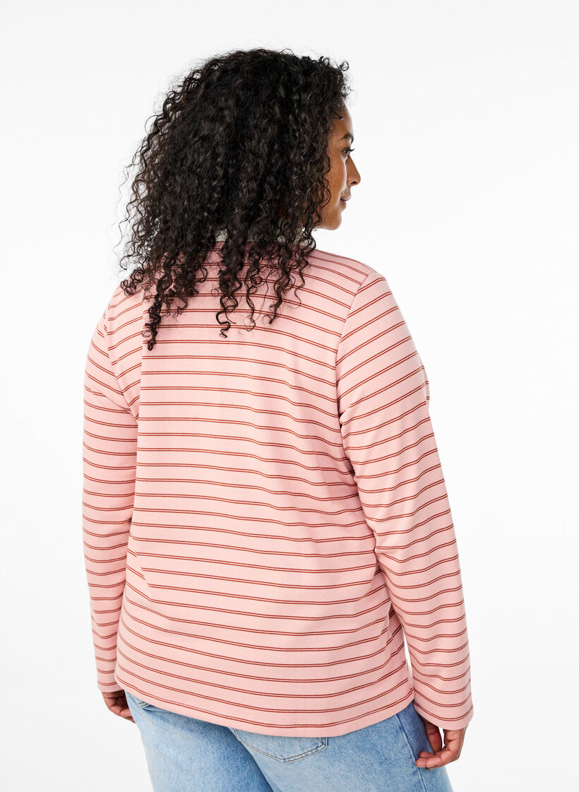 Koszulka polo w paski z zamkiem blyskawicznym, Różowy, Model image number 2