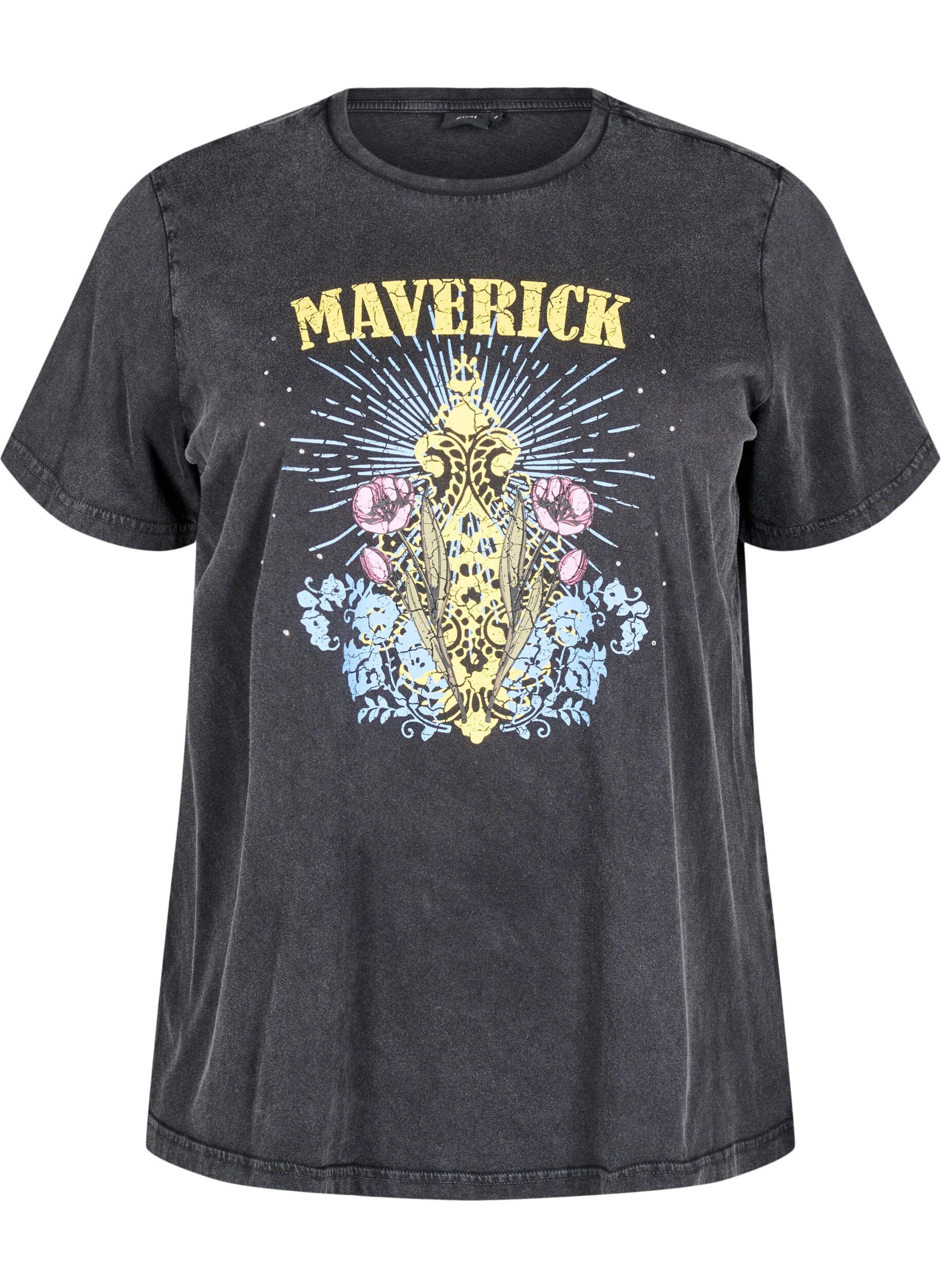 Zizzi Koszulka z bawelny organicznej z nadrukiem graficznym, Szary, Packshot image number 0