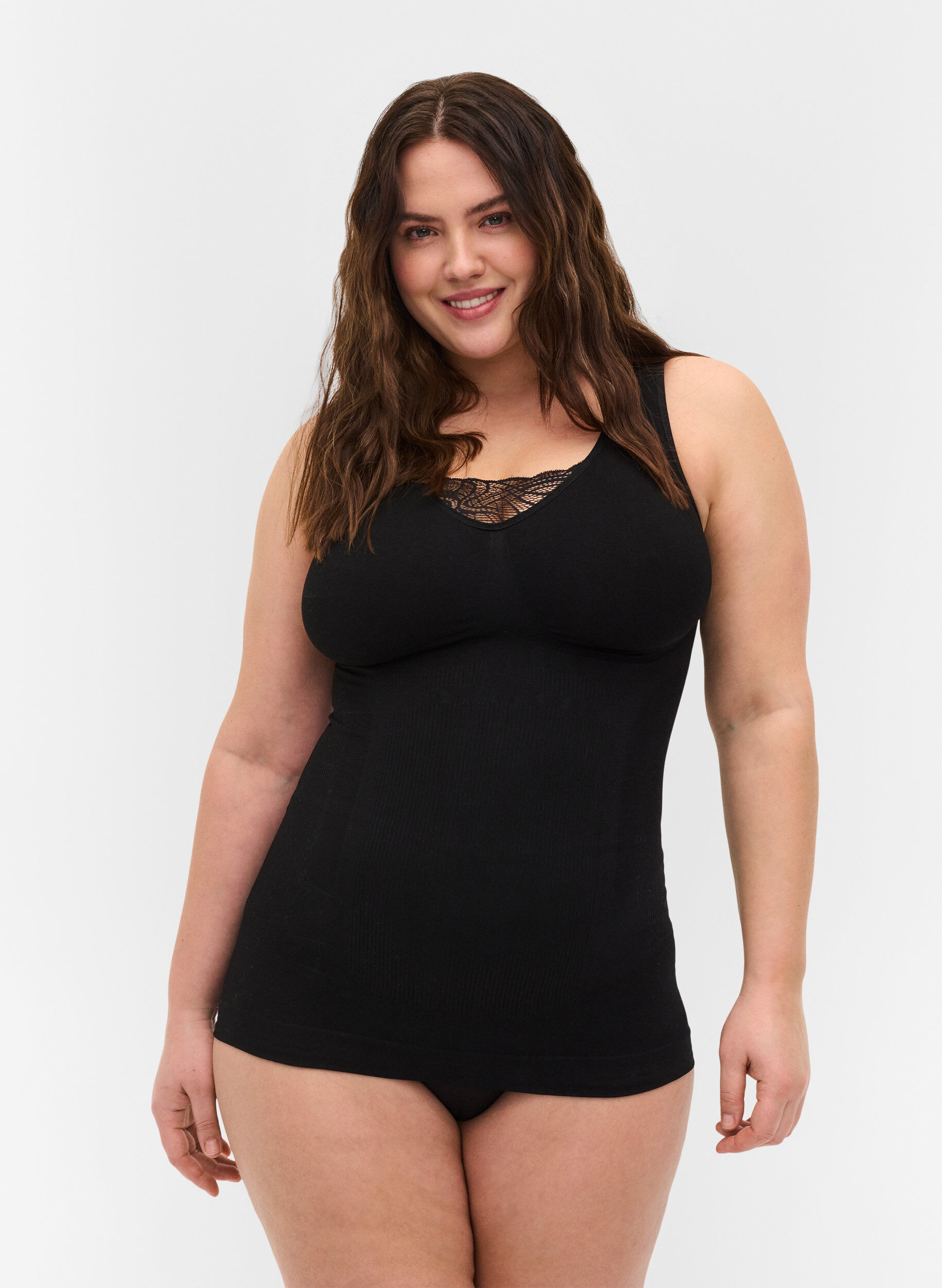 Zizzi Shapewear top with lace detail, Black, Model image number 0