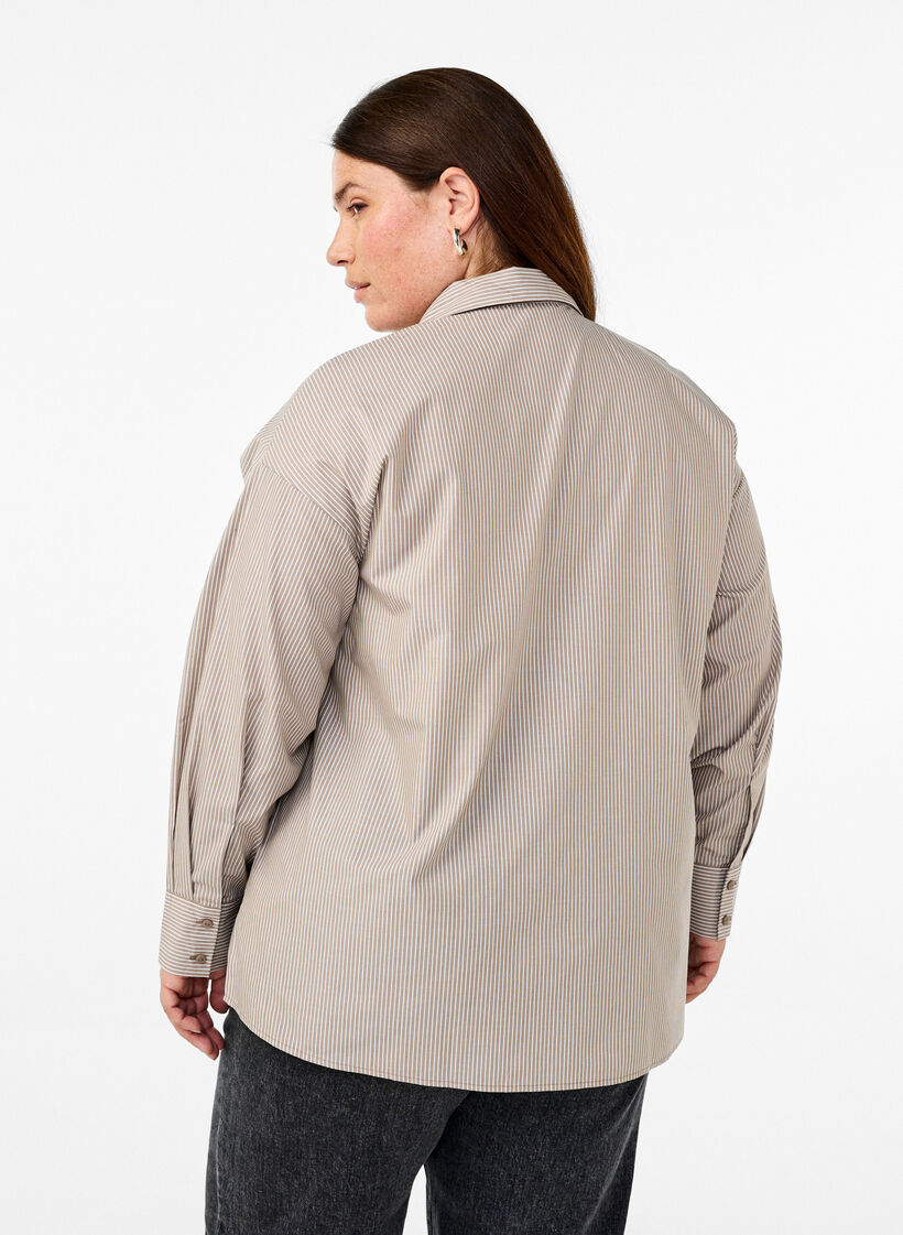 Luzna koszulka w paski z dlugim rekawem, Brązowy, Model image number 2