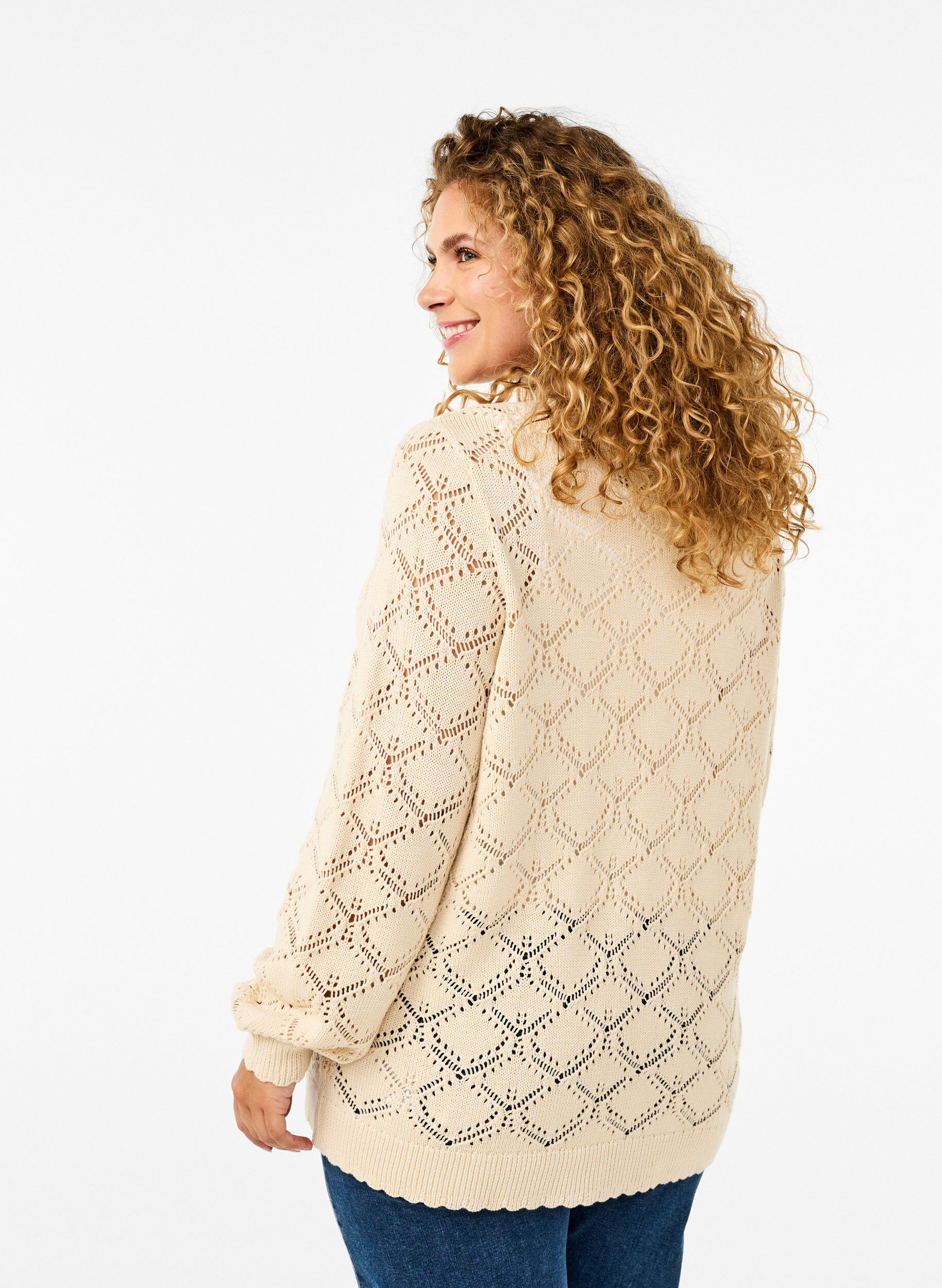 Zizzi Dzianinowa bluzka w muszelkowy wz&oacute;r, Birch, Model image number 1