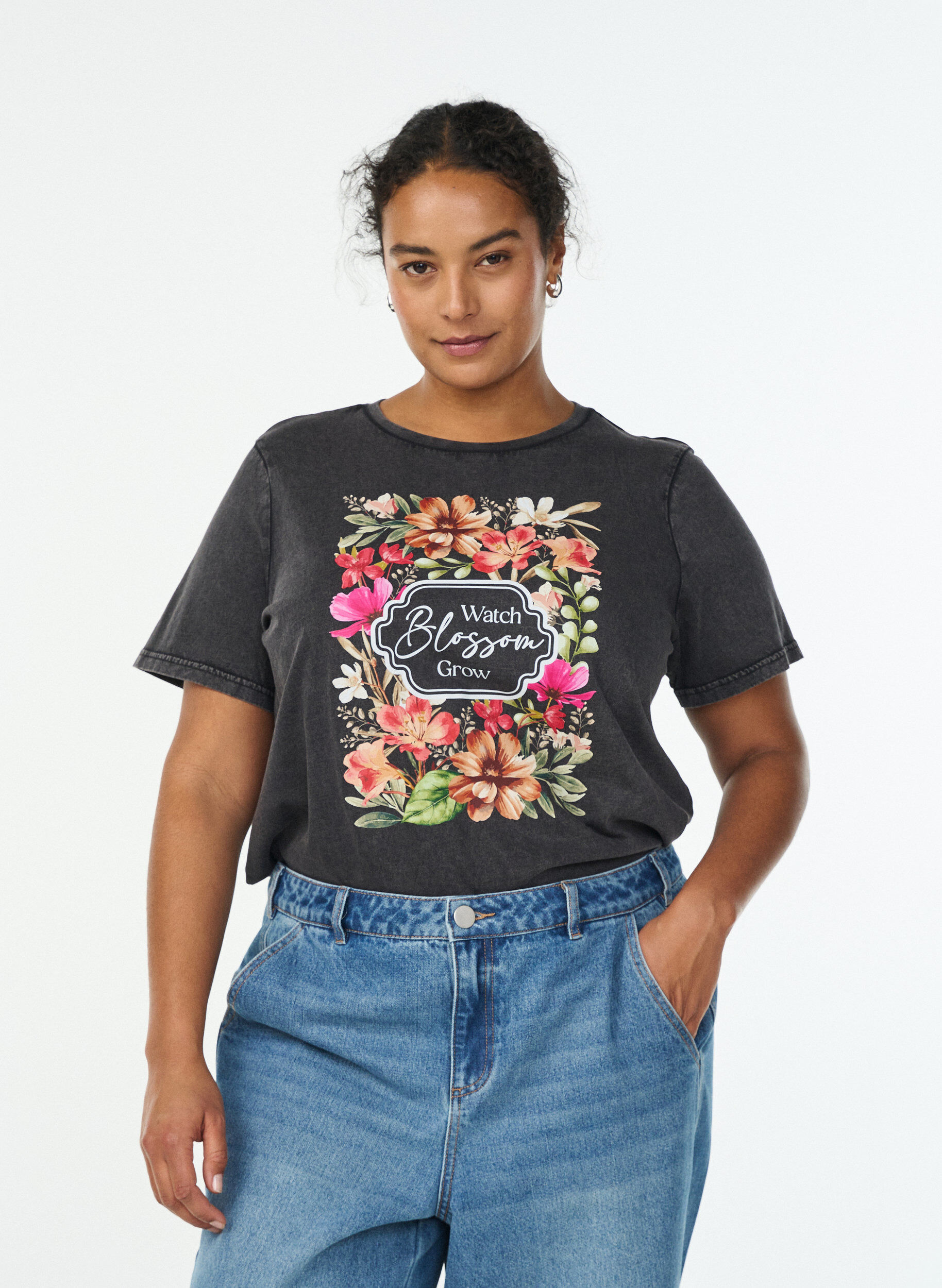 Zizzi Koszulka z organicznej bawelny z nadrukiem, Ciemnoszary, Model image number 0