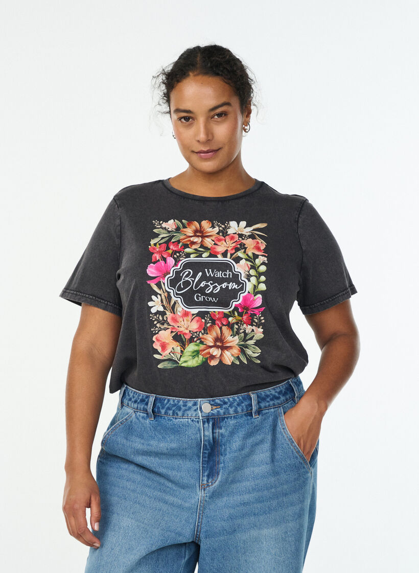 Koszulka z organicznej bawelny z nadrukiem, Ciemnoszary, Model image number 0