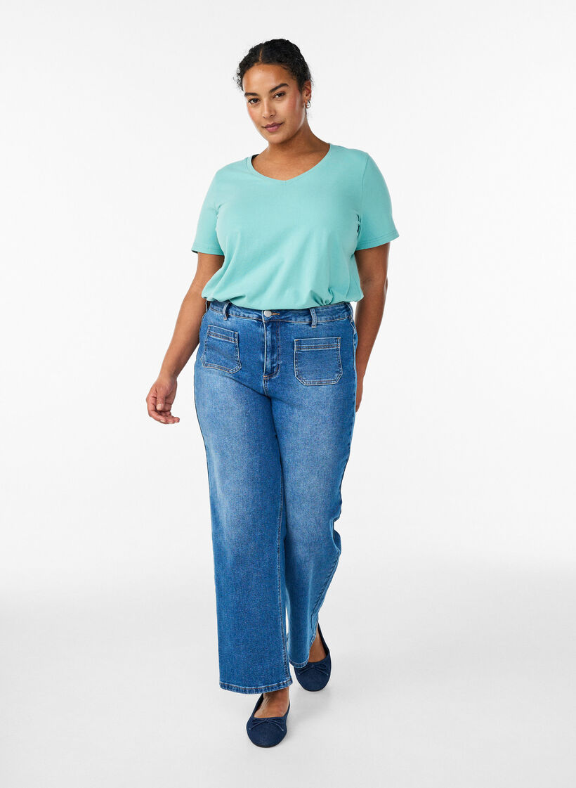 Bawelniana koszulka w jednolitym kolorze, Zielony, Model image number 1