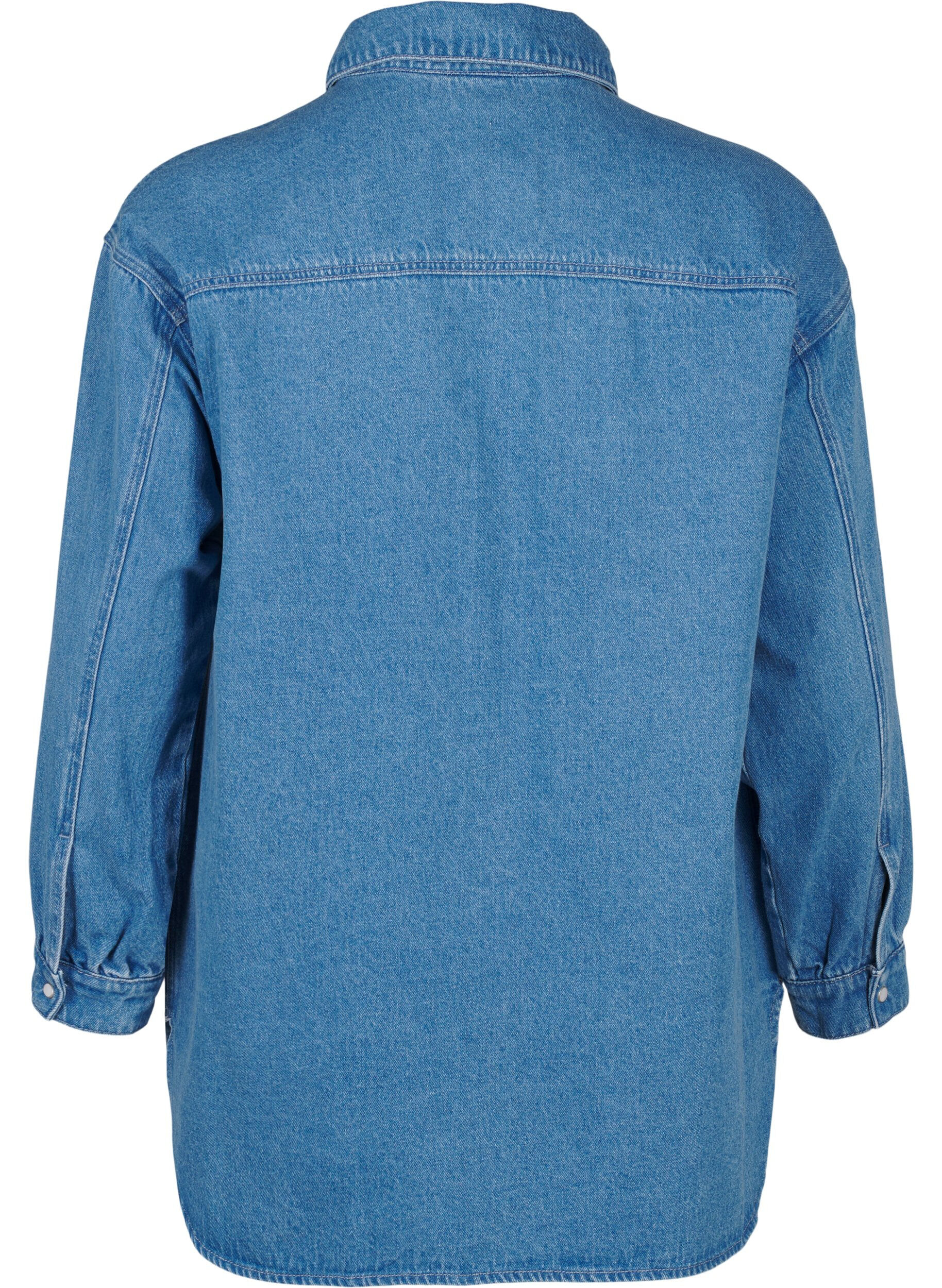 Zizzi Koszula dzinsowa z ozdobnymi kamieniami, Light Blue Denim, Packshot image number 1