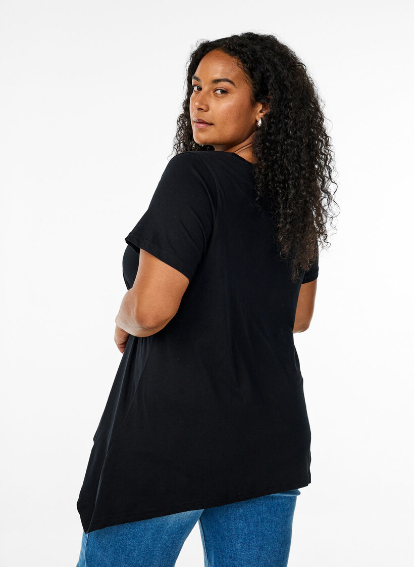 Koszulka w ksztalcie trapezu z okraglym dekoltem, Czarne, Model image number 2