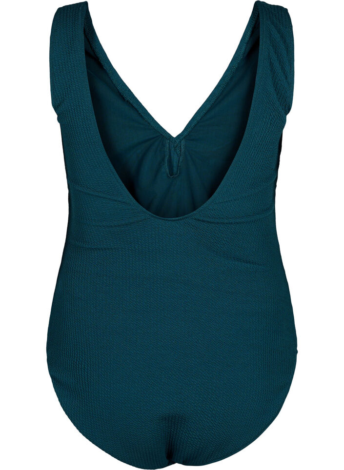 Strój kapielowy o fakturze krepy i efekcie zawijania, Dark Sea, Packshot image number 1