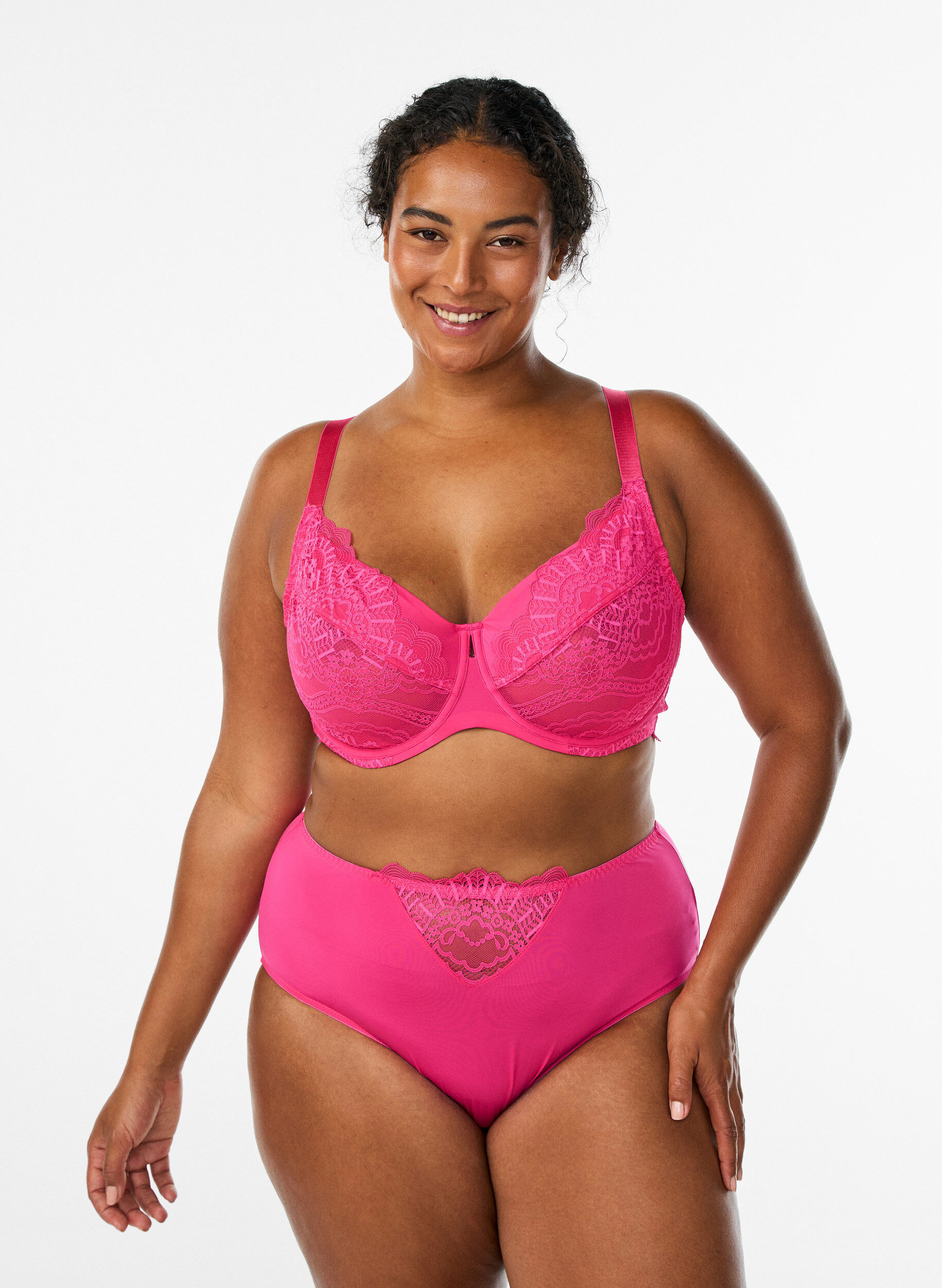 Microfibre figi damskie z koronkowymi detalami, R&oacute;żowy, Model