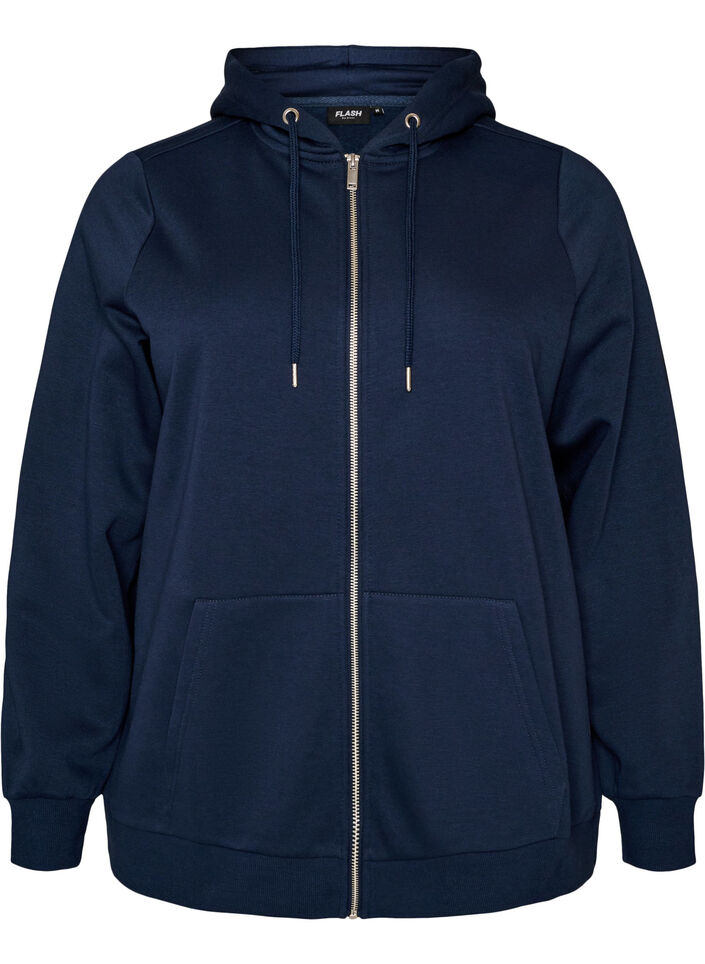 Bluza z kapturem, zamkiem blyskawicznym i kieszeniami, Niebieskie, Packshot image number 0