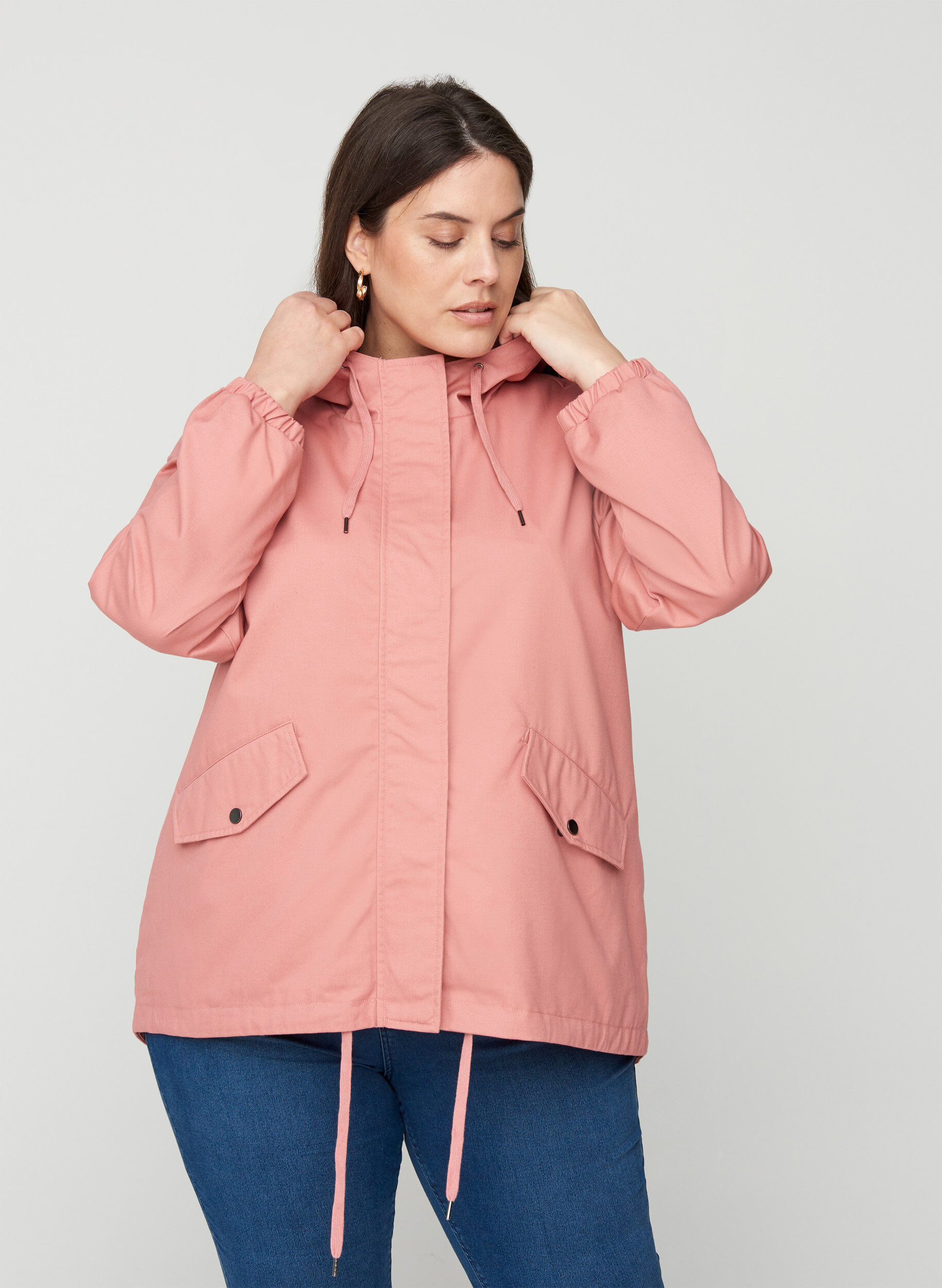 Zizzi Short jacket with a hood and pockets, Ash Rose, Model image number 0
