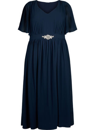 Dluga sukienka z plisami i krótkimi rekawkami, Total Eclipse, Packshot image number 0