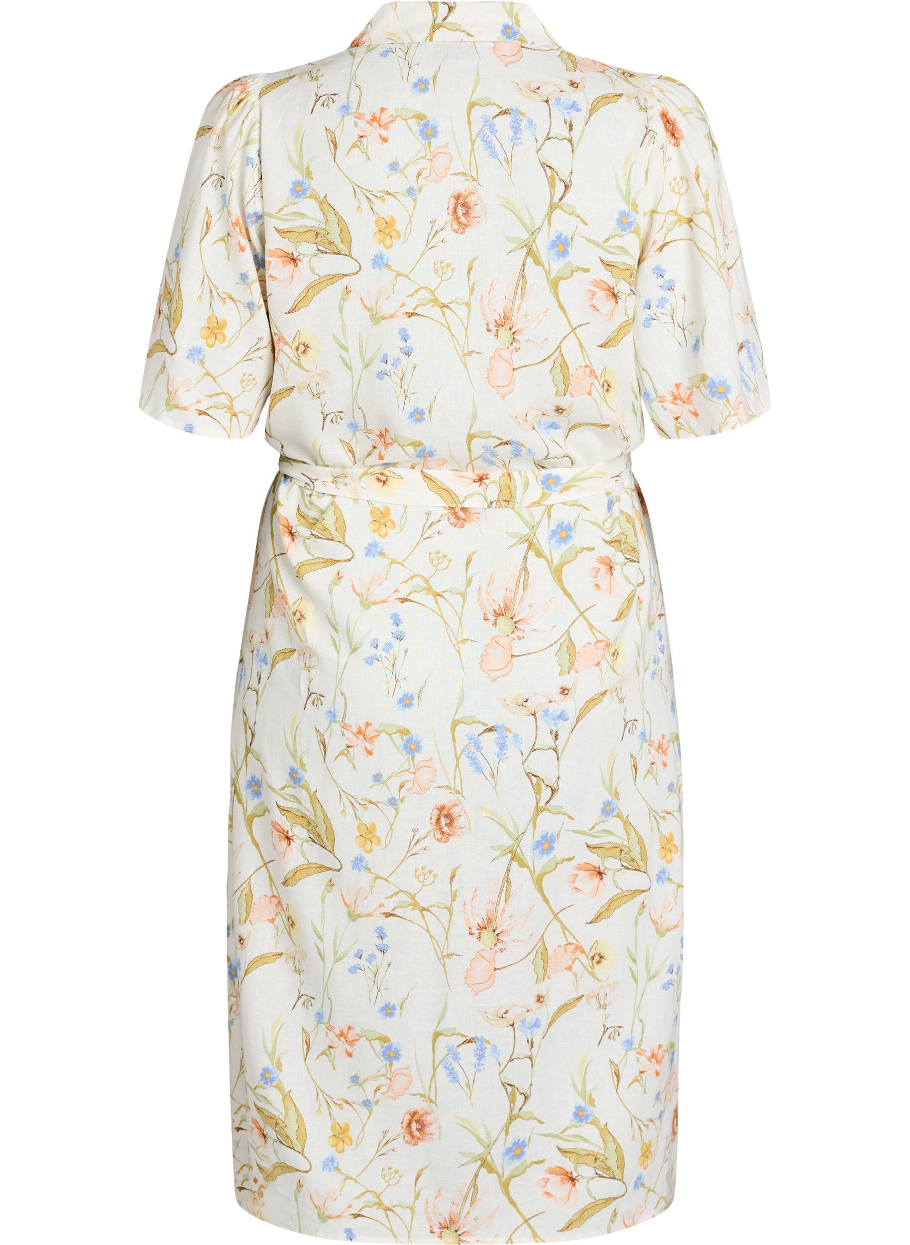 Zizzi Sukienka koszula z lnu i wiskozy z paskiem do wiazania, Biały, Packshot image number 1