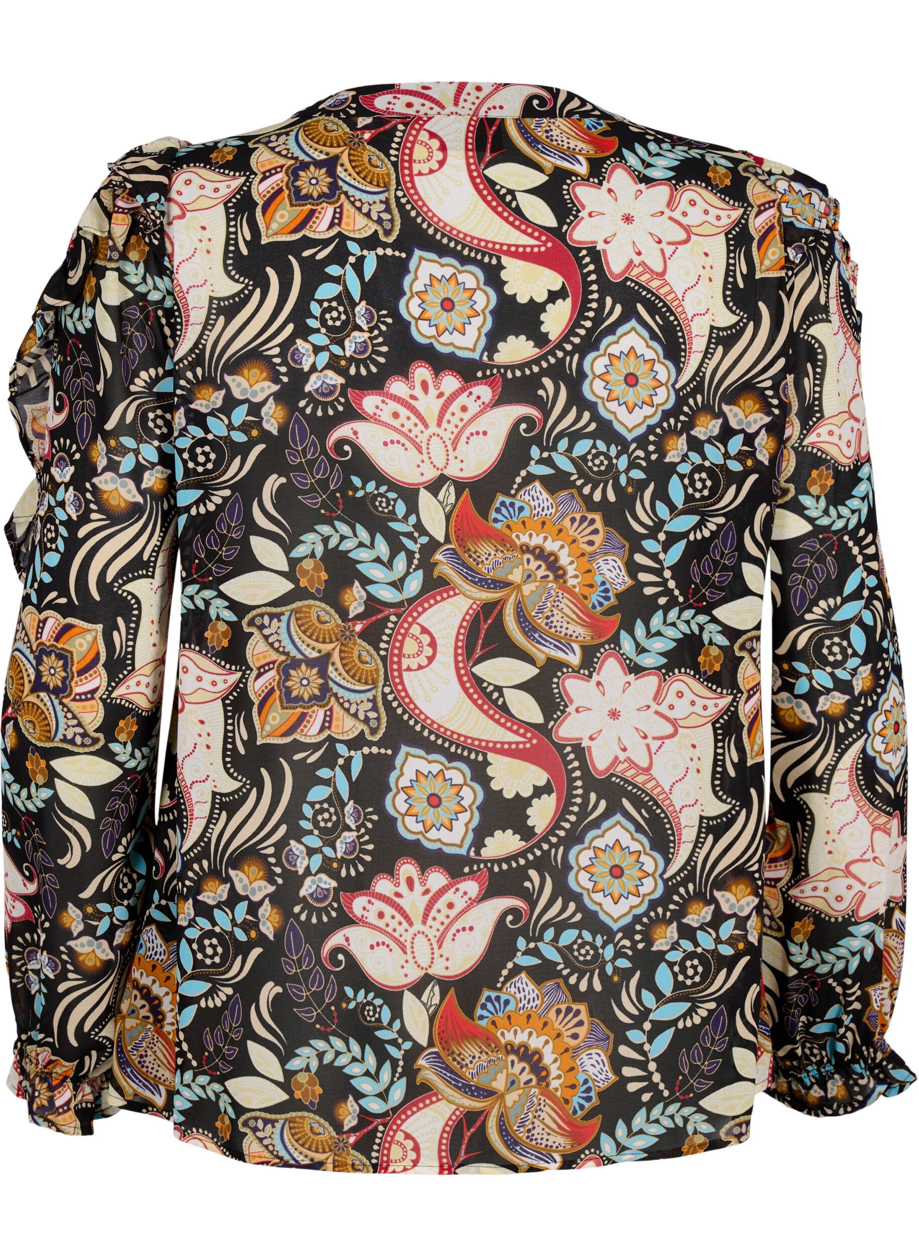 Zizzi Bluzka koszulowa z marszczeniami i wzorem paisley, Black Paisley, Packshot image number 1