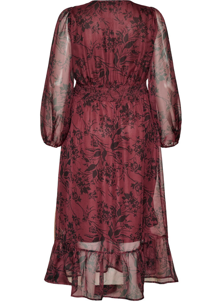 Sukienka maxi w kwiaty z marszczeniem, Ciemnobordowy, Packshot image number 1