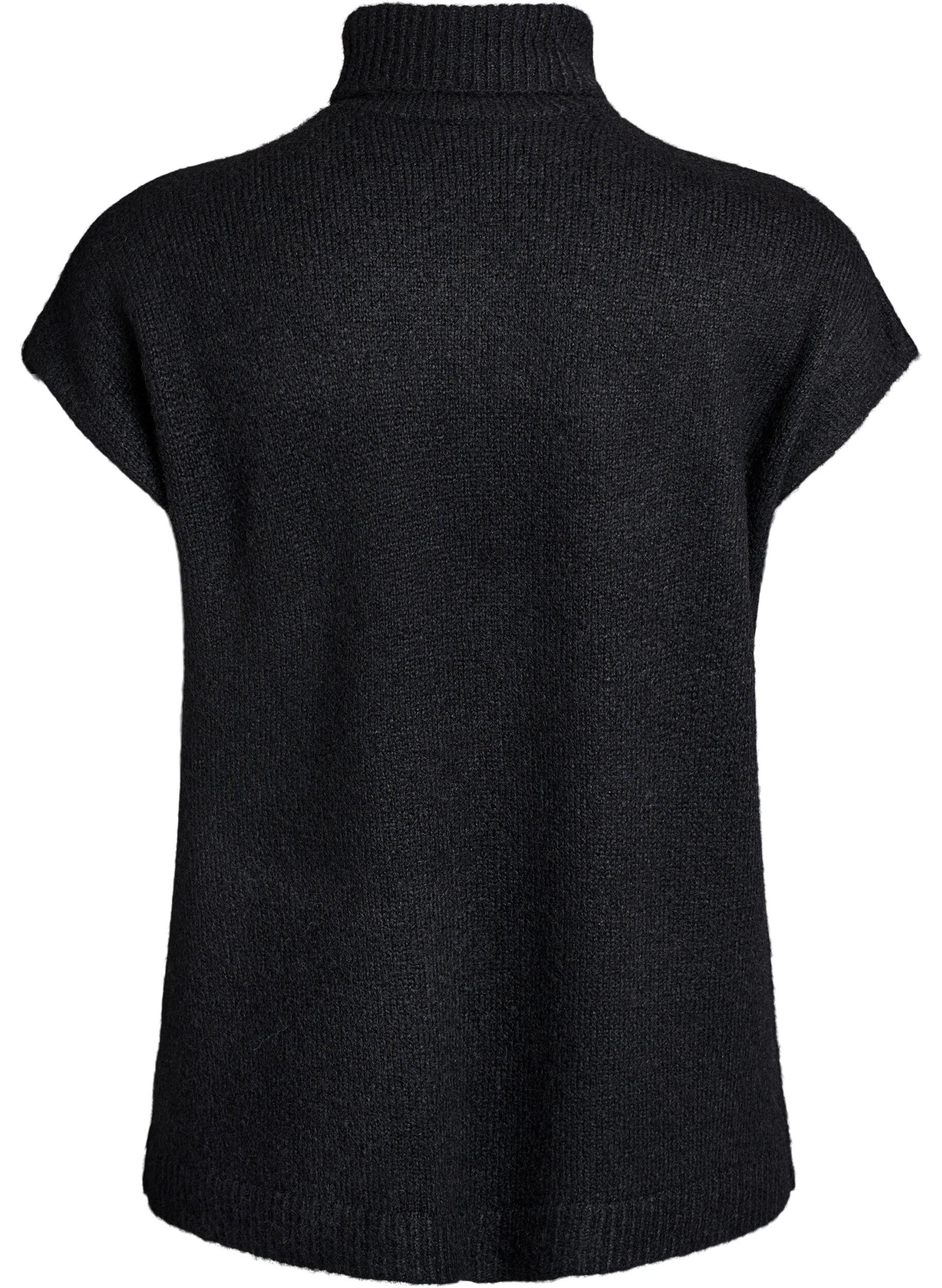 Zizzi Dzianinowy bezrekawnik z golfem, Czarne, Packshot image number 1