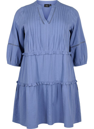 Bawelniana sukienka z rekawem 3/4 i marszczeniami, Moonlight Blue, Packshot image number 0